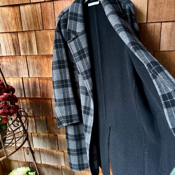 NWOT Vince Plaid Melton Car Coat in Black/Gray Wool Blend in Women's Large - Picture 8 of 16